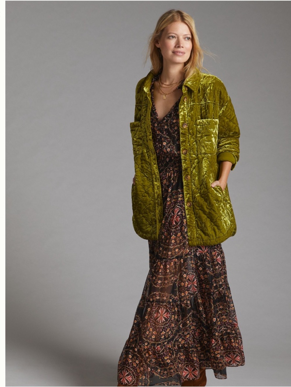 Anthropologie Quilted Velvet Shirt Jacket Size Large